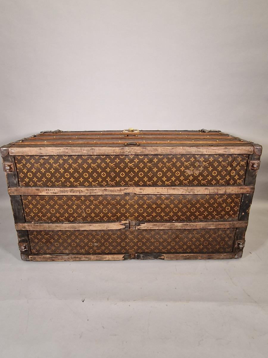 Large Vintage French Trunk Louis Vuitton Style Coffee Table 