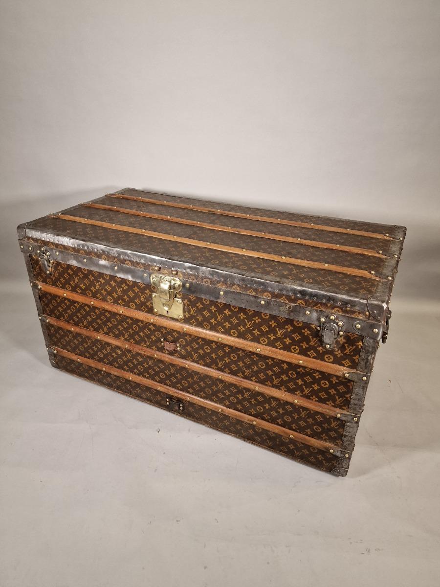 Large Vintage French Trunk Louis Vuitton Style Coffee Table 